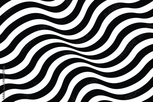 Black and White Wavy Stripes Pattern Background, Abstract Zebra Print Optical Illusion Effect