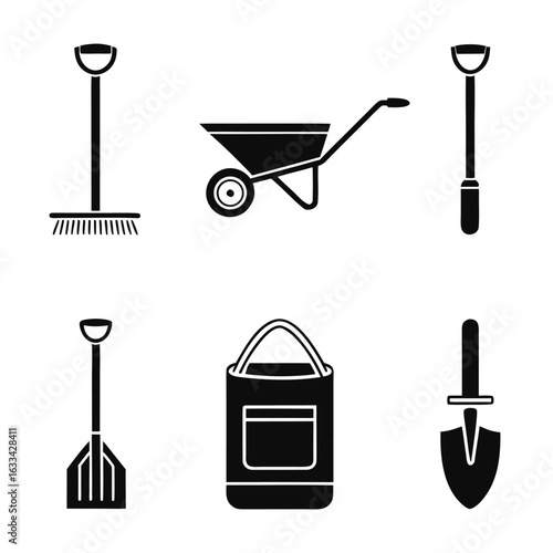 Garden tools and equipment rake shovel