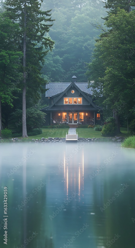 Fototapeta premium 湖畔の静寂な別荘