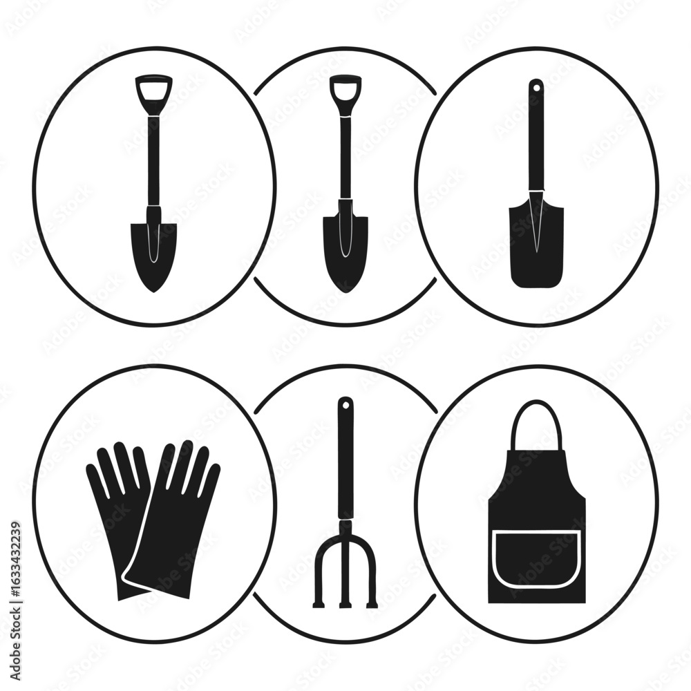 Obraz premium Gardening tools and apparel icons shovel spade