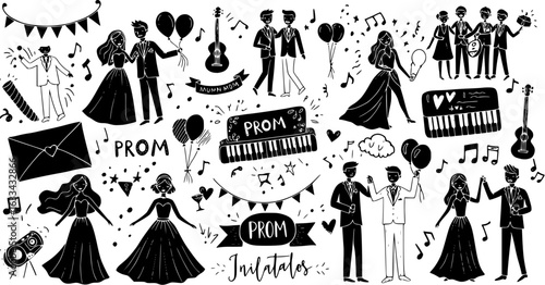 Prom Night Celebration: Hand-Drawn Doodle Elements Vector Set