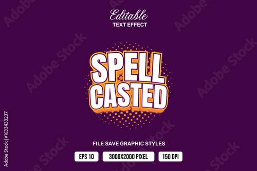 Premium spell casted text effects can be edited again, suitable poster, template white background.