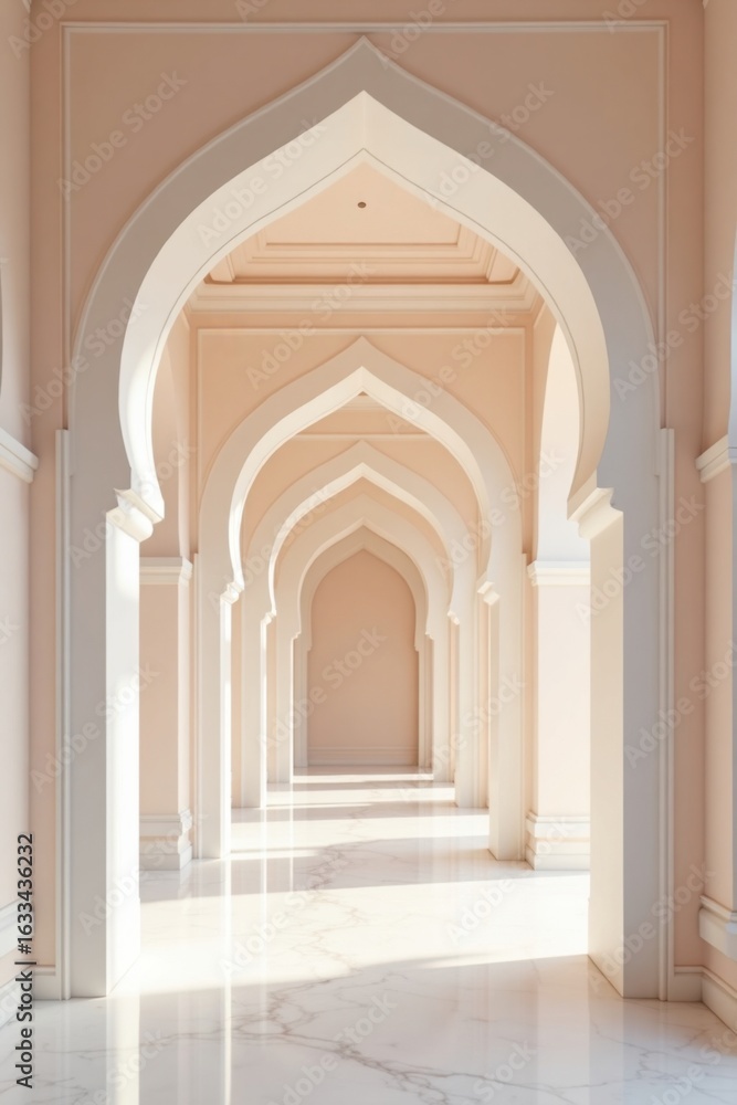 Obraz premium Elegant Arched Hallway Illuminated by Natural Light
