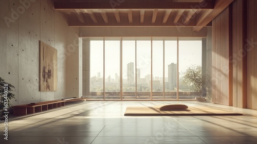 Modern Zen-like interior with city view