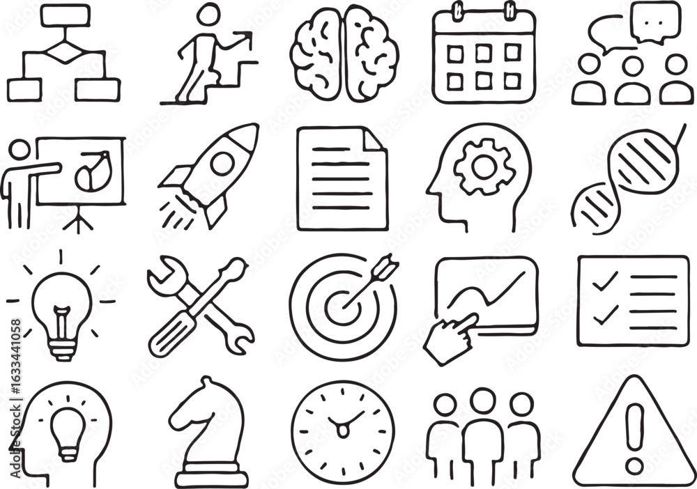 Fototapeta premium Business and Strategy Icons Hand Drawn Outline Collection flowchart career ladder