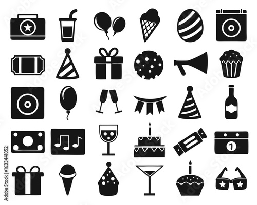 A vibrant design celebrating party occasions and event coordination with dynamic graphic elements isolated on transparent background