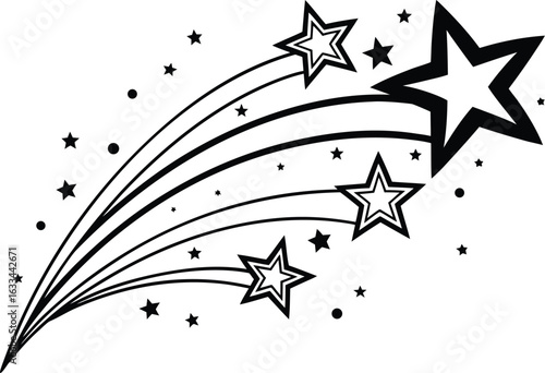 Shooting Stars Vector Illustration Black and White Graphic Design Celestial Fantasy Elements for Backgrounds and Creative Projects