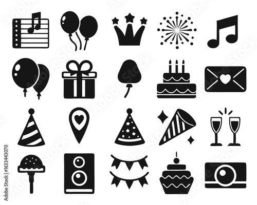 Creative graphic design for party celebration and event planning featuring decorative elements and organizational tools isolated on transparent background