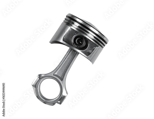 Precision engine piston and connecting rod for automotive performance and mechanical engineering.