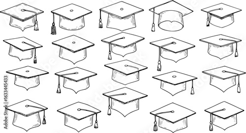 Hand-Drawn Graduation Mortarboard Hats Pattern: Celebrate Success with Academic Caps Illustration