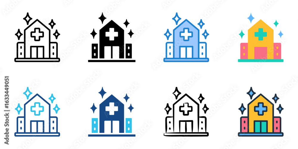 Fototapeta premium Hospital cleaning icon set multiple style collection