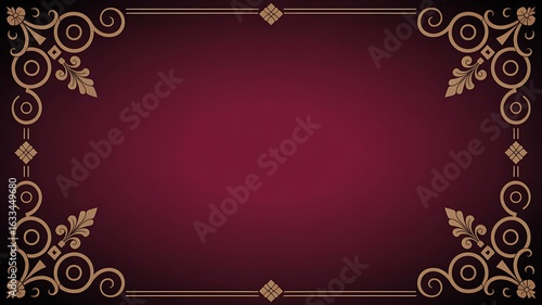 Elegant maroon background with ornate gold vintage corner borders and decorative accents