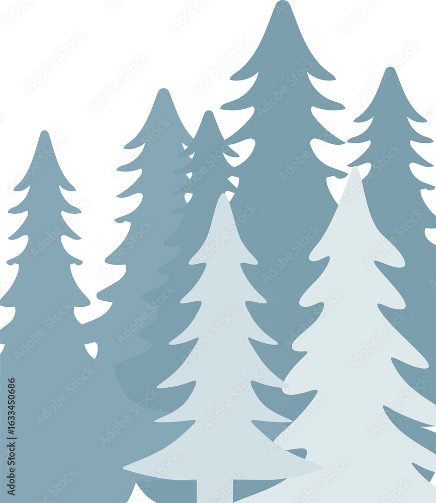 Obraz premium Minimalist pine tree forest illustration in winter colors. Nature landscape for greeting card, season banner.