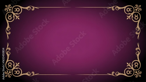Elegant ornate golden border design on a rich purple gradient background, perfect for invitations and announcements