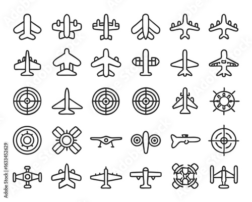 Dynamic airplane circling maneuver emblem design with bold geometric elements and contrasting colors isolated on transparent background