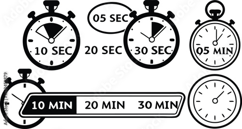 Timer Stopwatch Icons Set Illustration Vector Graphic Time Management Elements Collection Minimalist Design Concepts for Business Projects and Applications