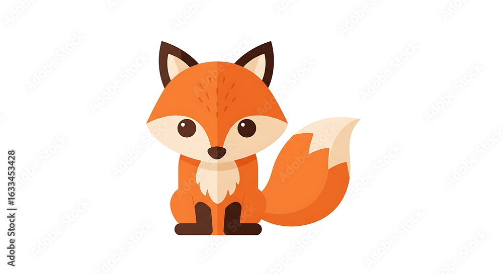 Obraz premium Adorable cartoon fox illustration sitting on plain white background