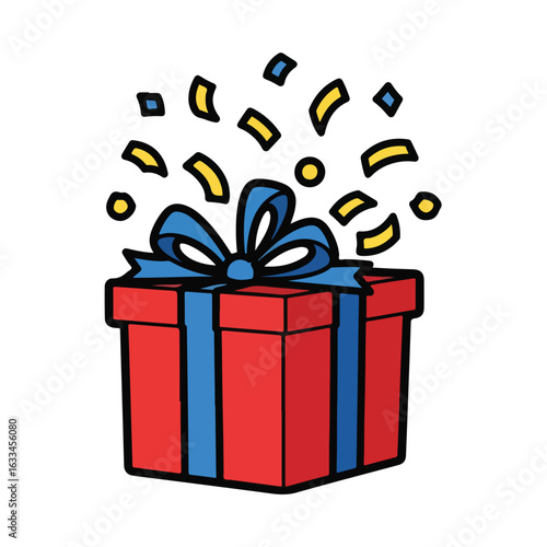 Red gift box with confetti illustration
