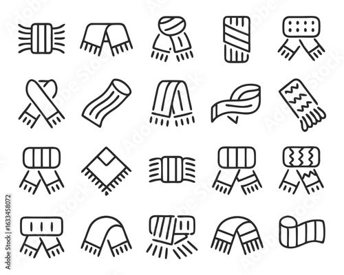 Collection of diverse scarf styles and shapes for fashion and apparel design projects isolated on transparent background