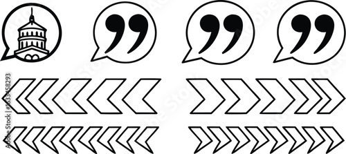 Vector graphics depicting quotes and direction utilizing arrows to showcase communication and navigation in a modern design