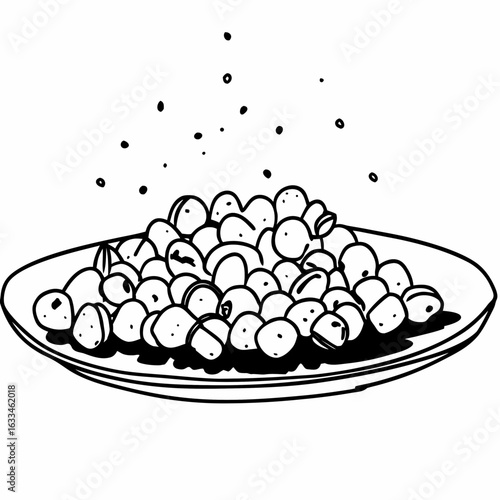 Hand drawn roasted chickpeas on a plate food snack