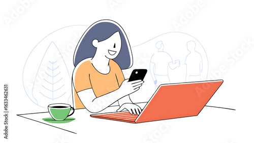 woman  using mobile smartphone with connection data transfer data  big data and  internet of things (iot) concept development digital technology