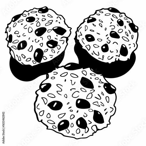 Three black and white cookies with oats and raisins