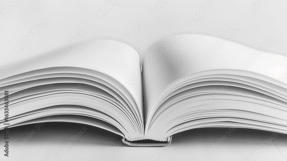 Open blank book with curved pages close-up Open blank book with curved pages close-up