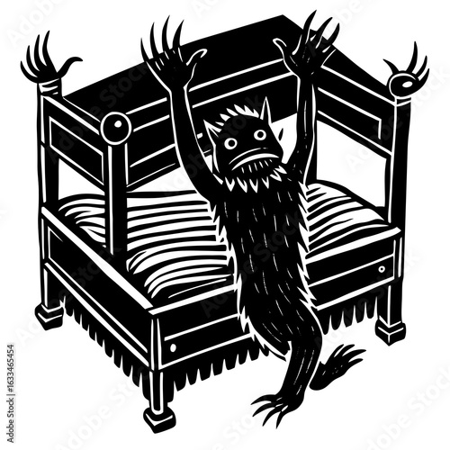 Monster under the bed, a childs nightmare isolated on white background