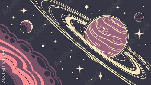Explore the cosmos with this saturn planet and stars space galaxy illustration for astronomy lovers art