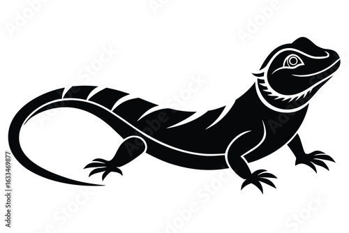 Silhouette of a Bearded Dragon Lizard with Distinct Scales and Curved Tail Design