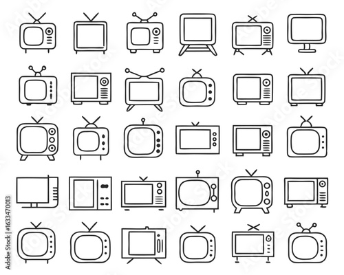 Classic television silhouette icon representing retro broadcast technology and vintage entertainment isolated on transparent background