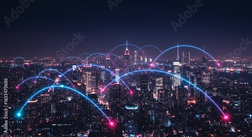 夜景 都市 ネットワーク 接続 グローバル