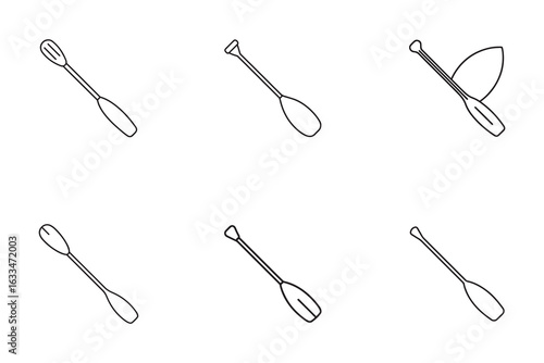 Set of Minimalist Paddle Line Art Vector Illustrations for Water Sports and Recreational Activities on White Background