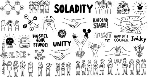 Hand-Drawn Solidarity  Unity: Doodle Style Art with Diverse Themes