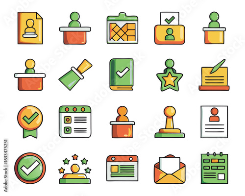 Comprehensive collection of voting symbols in distinct black flat and line styles for diverse digital and print applications isolated on transparent background