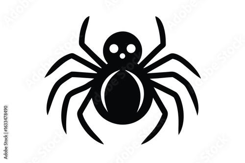 Simple Black Spider Illustration with Eight Legs and Three Facial Dots on White Background