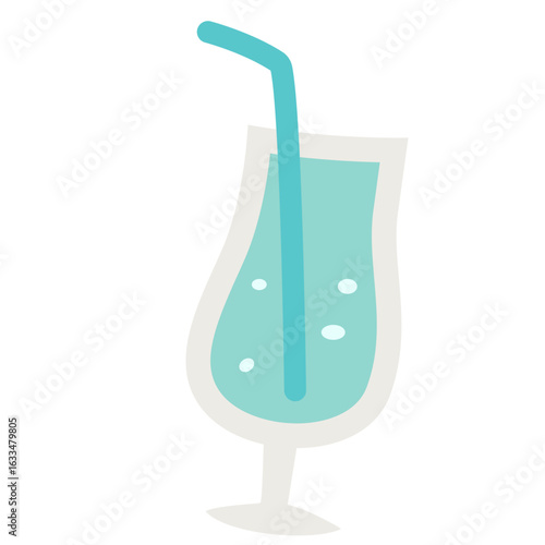 Cool tropical cocktail with blue liquid and straw, suitable for summer party, refreshment, or beachside illustrations.