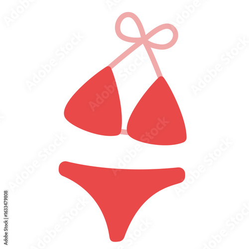 Flat red bikini illustration with tied straps, perfect for summer beachwear and vacation-themed graphic or fashion content.