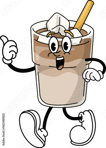 Ice Coffee Cafe Mascot Cartoon Vector Illustration