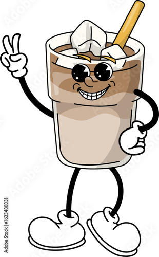 Ice Coffee Cafe Mascot Cartoon Vector Illustration