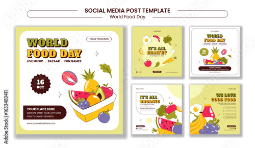World Food Day Vector Illustration in Flat Cartoon Hand Drawn Social Media PostTemplate