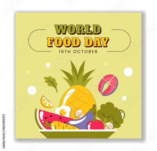 Food Awareness Day Social Media Template in Flat Cartoon Background