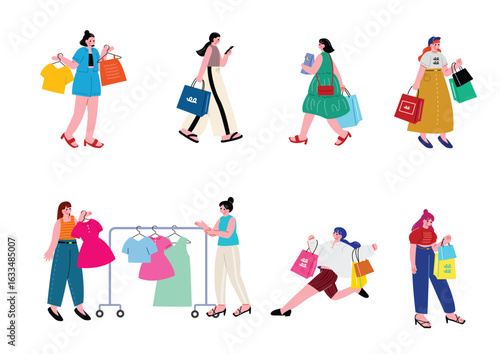 買い物とファッションを楽しむ女性たち