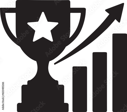 Silhouette of success medal or trophy with rising chart symbolizing achievement, growth, and victory.