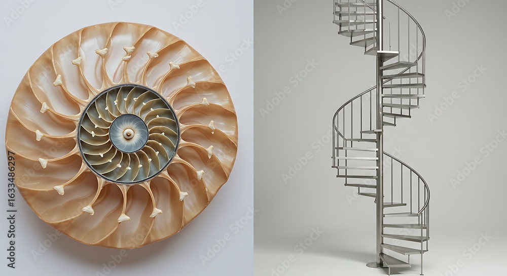 Obraz premium 螺旋とらせん階段 自然と人工の幾何学模様