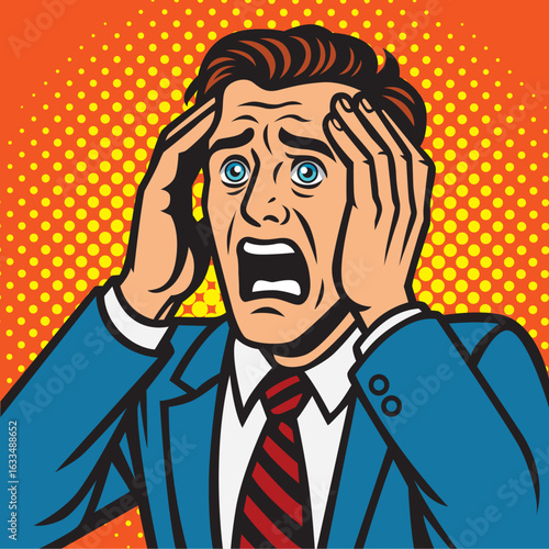 Illustration vector of panic office man in pop art style