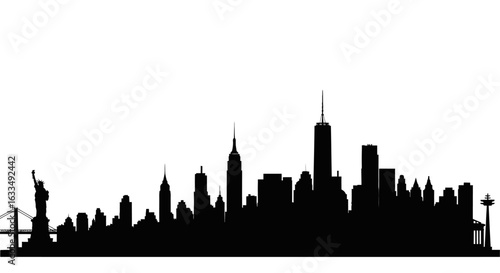 Striking metropolitan skyline silhouette vector art. Iconic urban landscape panorama in sleek black and white for modern design.