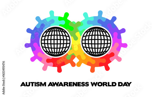 World Autism Day. Infinity symbol puzzle pieces with global map symbol inside.  Colorful vector isolated on a white background..