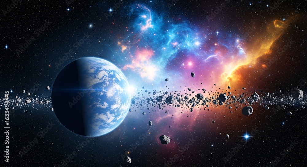 Obraz premium Realistic Outer Space Scene with Planet and Nebula